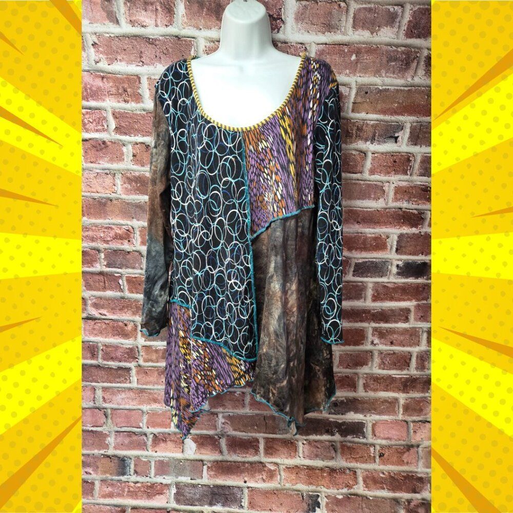 Handmade Women's‎ HAND JIVE Asymmetrical Patchwork Wearable Art Tunic Top XXL